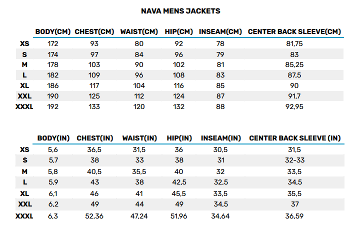 2025 NAVA MENS JACKETS 0 Matentabel